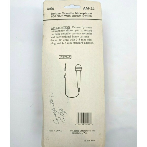 VTG Labtec AM-22 Handheld Microphone 3.5mm Jack 6.3mm Adapter NEW OLD STOCK DS - Picture 2 of 2